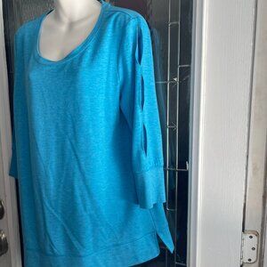 H by Halston Blue Long Cut Out Sleeves Tunic Top Womens Super Soft Sz M